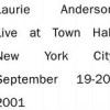 Laurie Anderson - 'Live At Town Hall New York City 2001' (Cover)